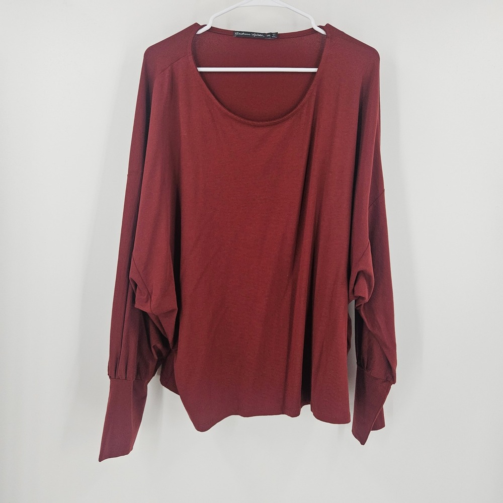 Gudrun Sjödén Tunic Top Maroon Stretch Balloon Boxy Lagenlook Quiet Luxury XXL